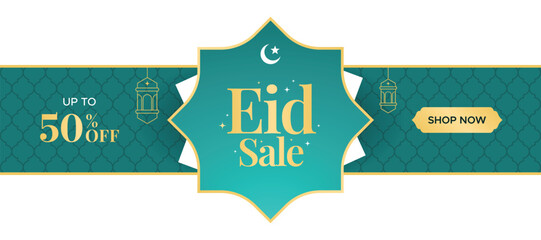 Eid Sale Up to 50% off. Special Ramadan Offer Web Banner. Islamic Eid Mubarak Vector illustration