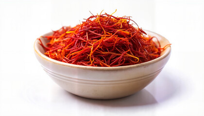 Fototapeta premium Saffron strands in a bowl on a white background