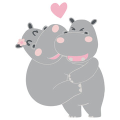Naklejka premium Valentine hippo theme. Cute hippos embracing with a heart above them.