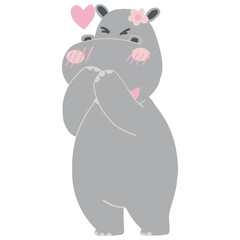 Valentine hippo theme. Cute hippo character expressing love and joy.