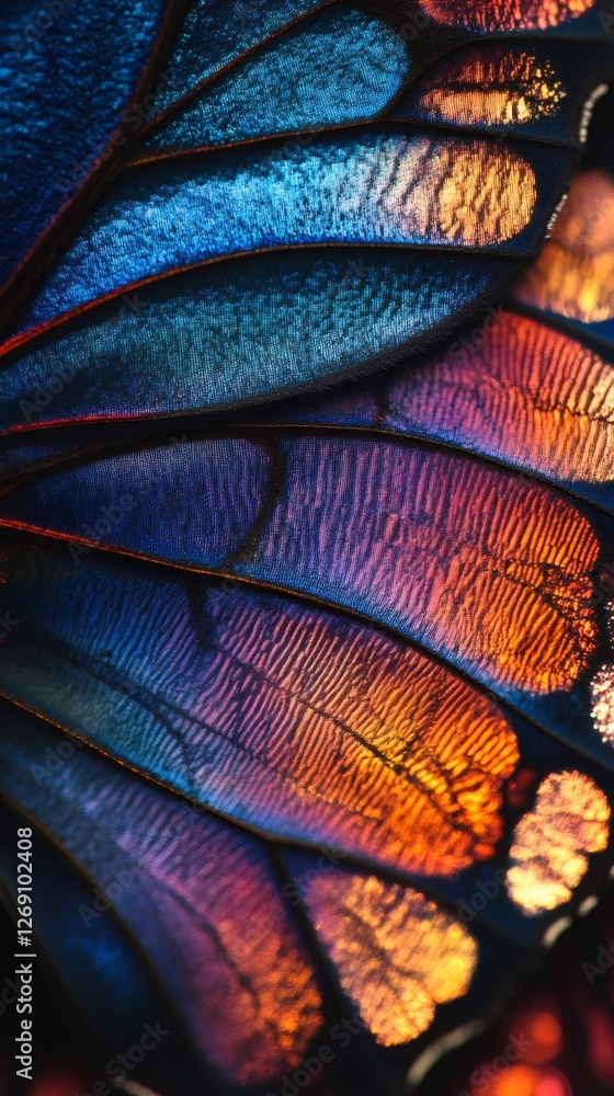 Poster close up of colorful butterfly wing showing intricate details and vibrant colors