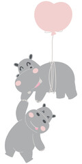 Valentine hippo theme. Two cute hippos holding a balloon together.