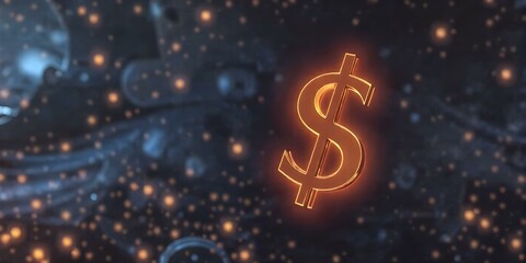 The Golden Dollar: A glowing, three-dimensional dollar sign bursts through a digital, starlit sky. It's a visually striking image of prosperity, representing the value, ambition.