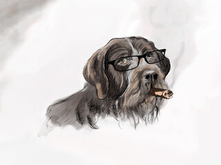 dog in glasses with cigar