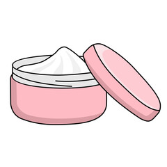 Vasetto rosa con coperchio per crema cosmetica. Disegno simpatico stile fumetto. Vettoriale editabile