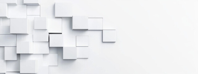 Obraz premium Random shifted white cube boxes block background wallpaper banner with copy space