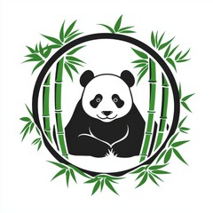 Panda Logo Design Surrounded by Bamboo in Circular Frame