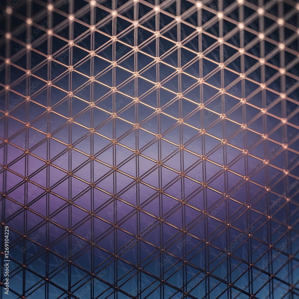 Poster futuristic abstract geometric grid pattern with metallic and glowing triangle shapes in a 3d digital