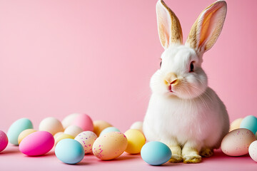 White Bunny with Easter Eggs