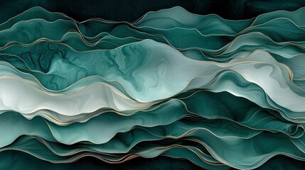 Abstract teal gold wave art; calming decor