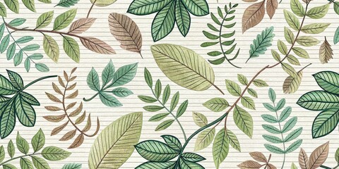 Nature Leaf Print Journal Paper Background Wall Art - Botanical Line Paper Design
