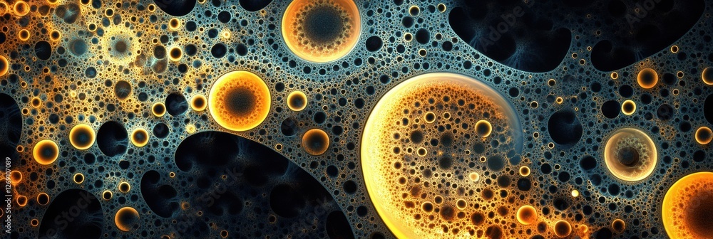 Aufkleber colorful abstract pattern resembling bubbles in dark space highlighting vibrant orange and blue tone