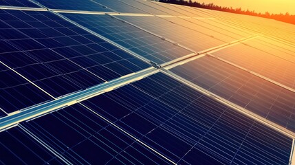 Solar Panels Gleaming at Sunset, Sustainable Energy Future Horizon