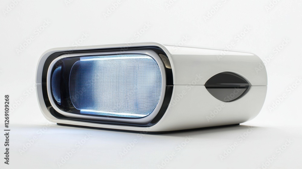 Poster design features of a modern projector highlighting its sleek style and advanced technology for home 
