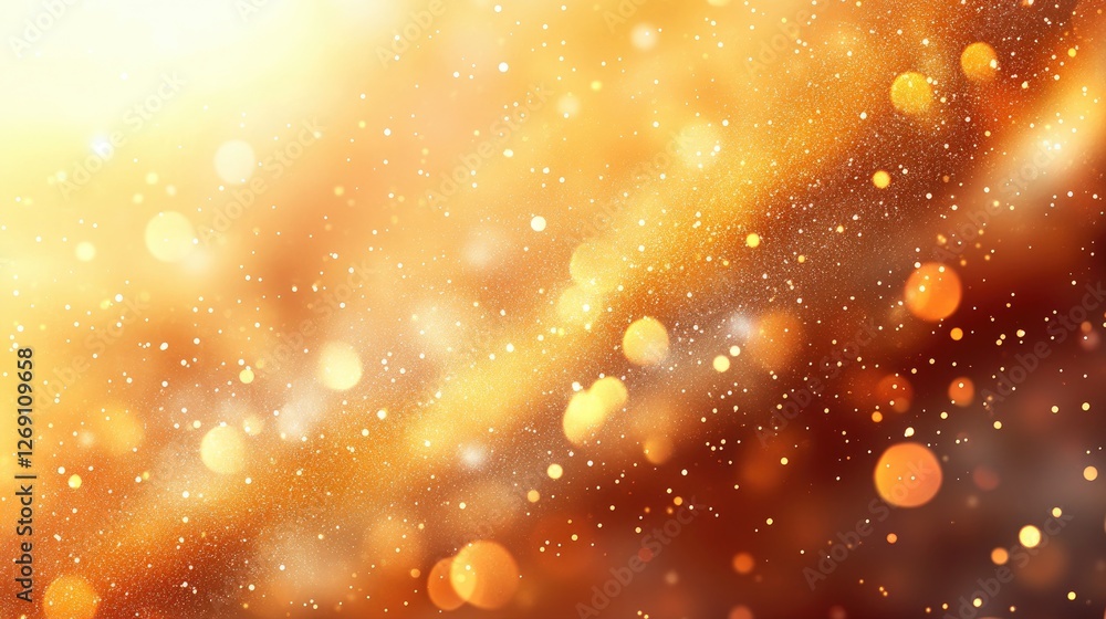 Poster golden festive christmas or party background with sparkling glitter and bokeh lights effect