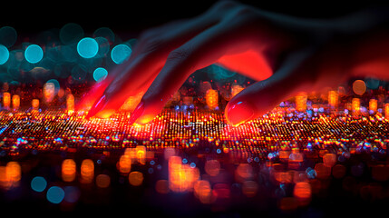 Futuristic hand interacting with glowing digital interface