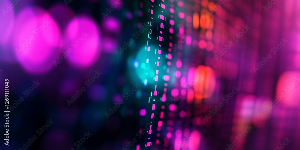 Poster abstract digital grid with vibrant colors and bokeh lights background