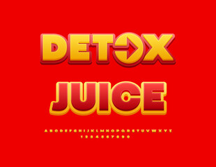 Vector Creative label Detox Juice with Decorative Arrow. Yellow and Red Cute Font. Decorative Alphabet Letters and Numbers set.