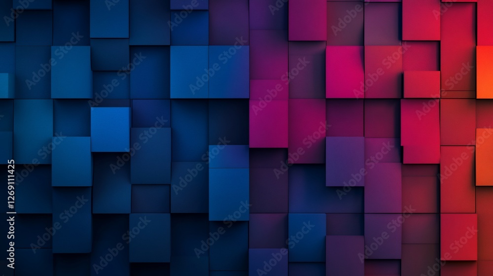 Poster dynamic multicolored cubes arrangement with depth and shadows