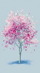 Obraz premium Watercolor Cherry blossom blooming flower,Sakura tree or forest side view,Cherry tree spring flower background,elements for environment and garden,botanical in spring season.