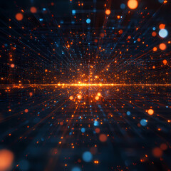 Fototapeta premium Abstract background with orange and blue particles conveys depth and evokes sense of cosmic wonder, creating visually captivating effect