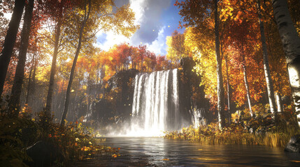 Autumn Waterfall in Forest