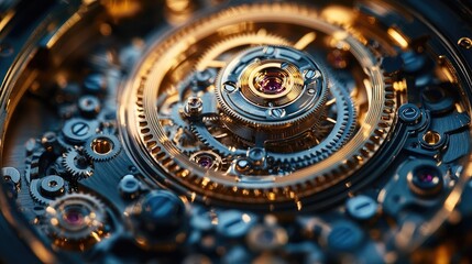 Intricate close-up of a mechanical watch movement showcasing gears, jewels, and craftsmanship