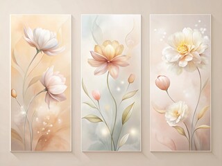 Pastel Smoky Floral Abstract Art Posters: Set of Three Vertical Prints for Home Decor