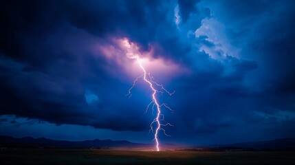 Electrifying spectacle, A mesmerizing lightning strike over tranquil landscape