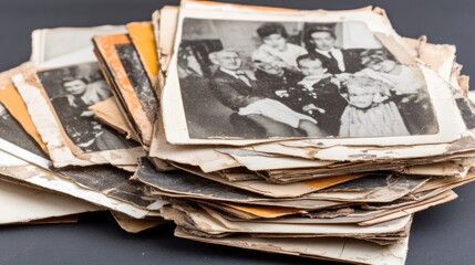 A Stack of Old, Damaged Family Photographs