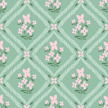 Floral seamless pattern, royal decorative wallpaper with flowers bouquets, romantic damask background