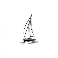 Simple Line Drawing of a Sailboat on the Ocean Against a Clean Background