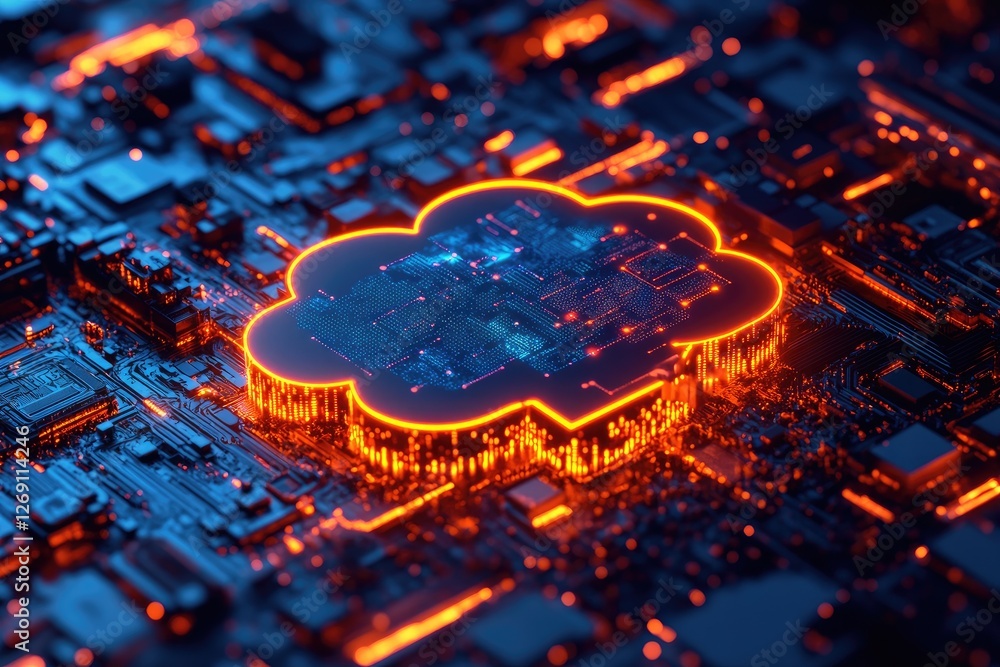 Leinwandbilder cloud computing technology processing data on circuit board