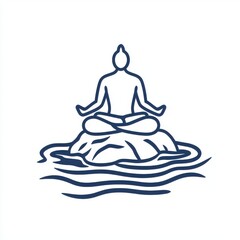 Simple Line Drawing of a Person Meditating on a Rock Over Water Surface