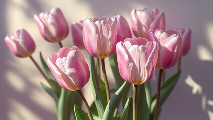 Fototapeta premium Beautiful composition for the Day of Mother on wooden background top view. Flowers, gift. new