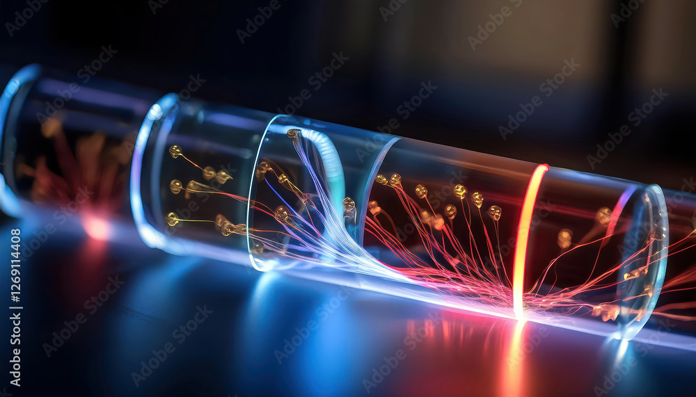 Poster Charged Particles Demonstrating Lorentz Force as They Curve Along Magnetic Field Lines