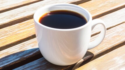 Aromatic Morning Coffee on Sunny Wooden Table