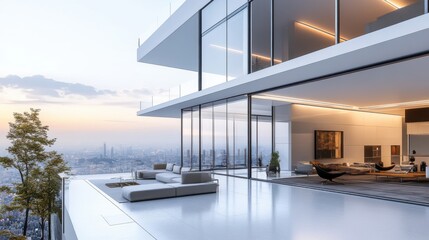 Fototapeta premium glass-walled penthouse with 360-degree city