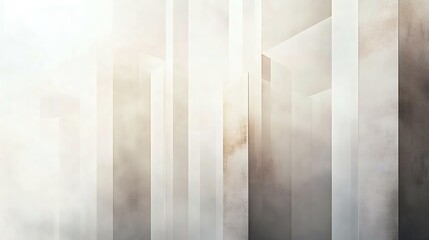 Abstract architectural background with tall white structures emerging from mist, creating a sense of depth and mystery.