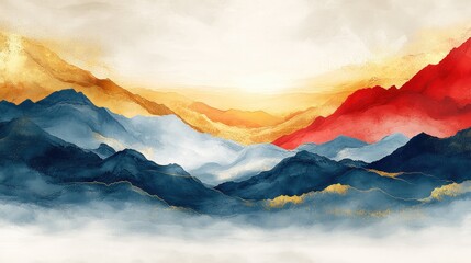 Majestic mountain landscape at sunset with vibrant colors and soft clouds creating a serene atmosphere