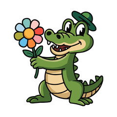 Obraz premium Smiling Crocodile with Flower