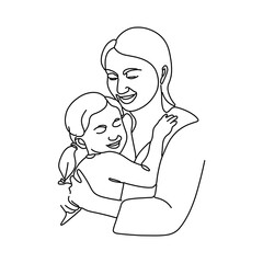 A special hand-drawn illustration for Mother’s Day, where a mother and child embrace each other lovingly, symbolizes family education and love.