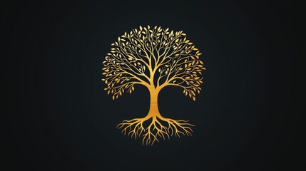 Elegant Golden Tree with Roots on Dark Background – Luxury Nature Illustration for Branding and Design Projects