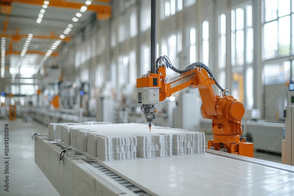 Aufkleber Robotic arm working on building material in a modern factory