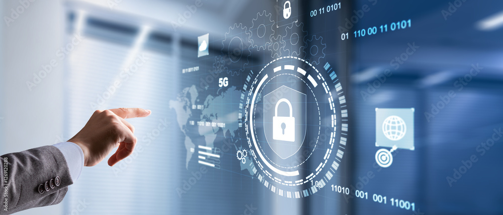Aufkleber protection of network data and mobile networks. technology concept