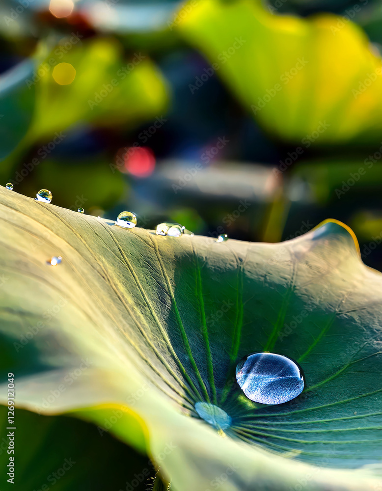 Poster captivating water droplet resting on verdant leaf showcasing intricate vein patterns