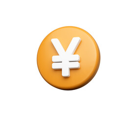 3D Orange coin with a white Yen symbol, representing Japanese currency and finance. 3d illustration