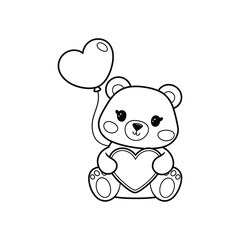 Fototapeta premium A cute cartoon teddy bear sitting down, holding a heart-shaped object with both paws.