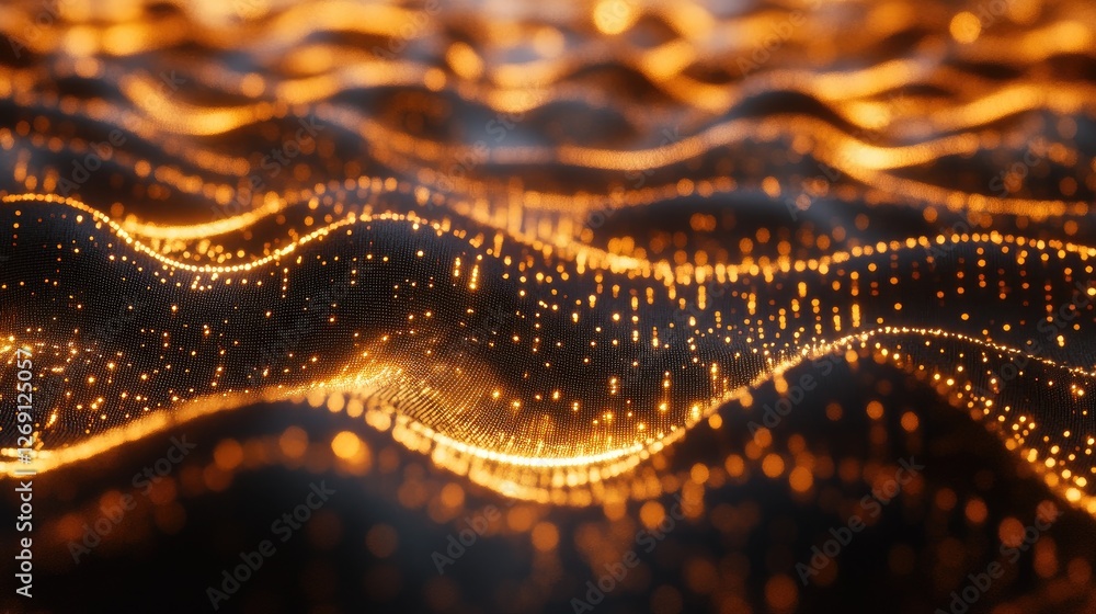 Poster abstract financial network, global payment transactions visualized with glowing data links.