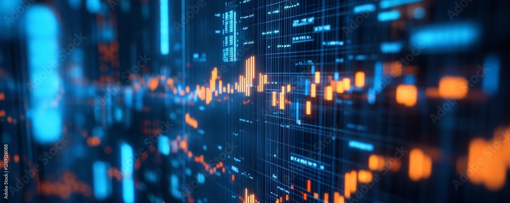 Poster digital data stream flowing charts & codes